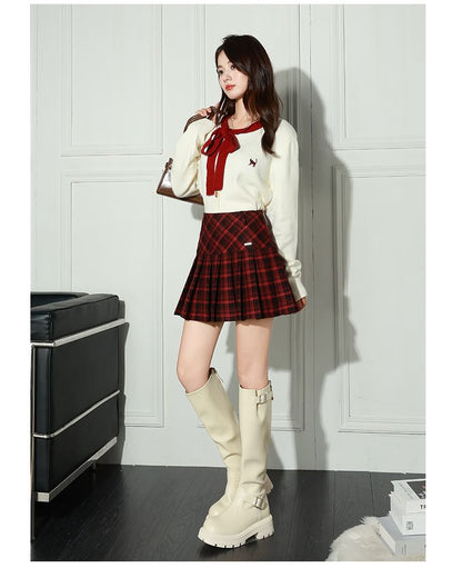 Plaid Pleated Mini A-Line Skirt