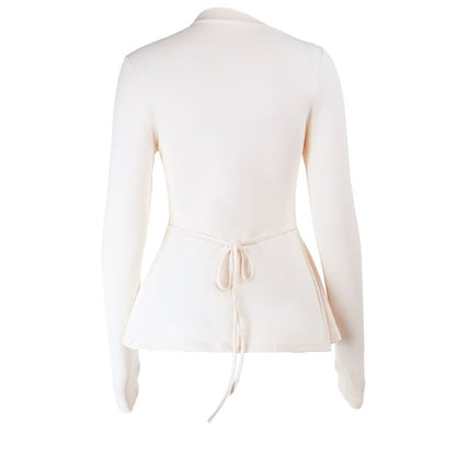 Plain T-Shirt with High Neck and Long Sleeve Silhouette