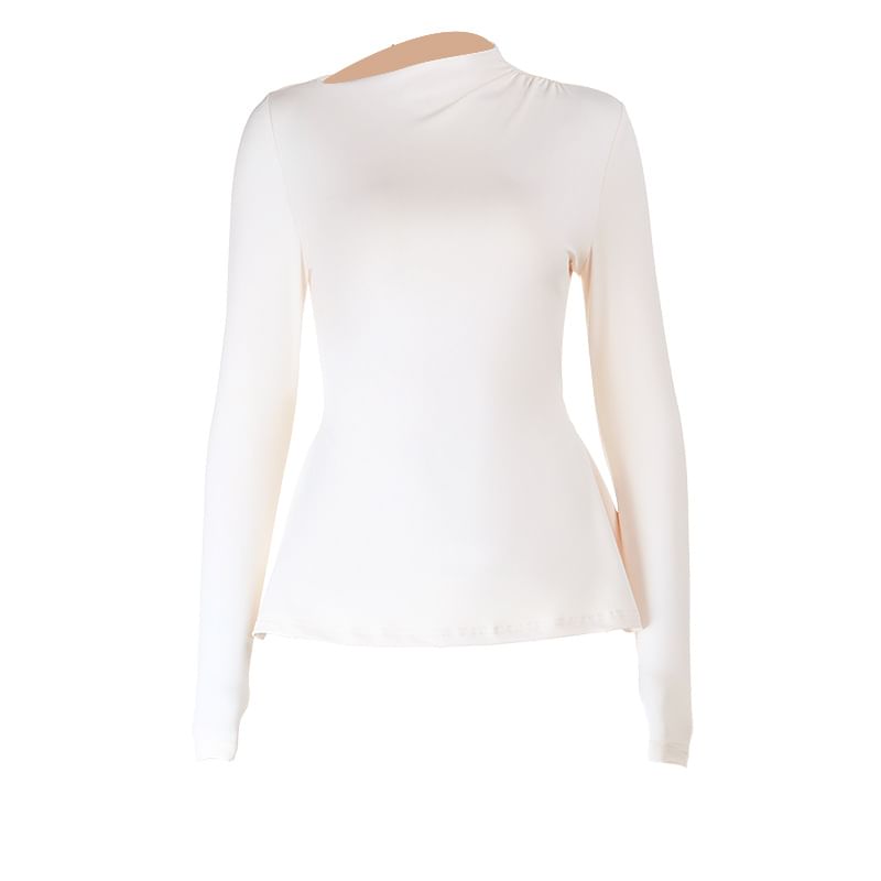 Plain T-Shirt with High Neck and Long Sleeve Silhouette