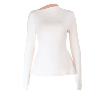 Plain T-Shirt with High Neck and Long Sleeve Silhouette