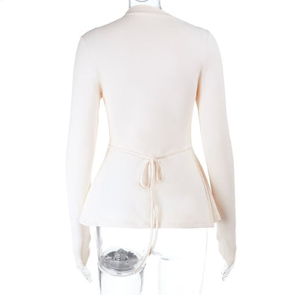Plain T-Shirt with High Neck and Long Sleeve Silhouette