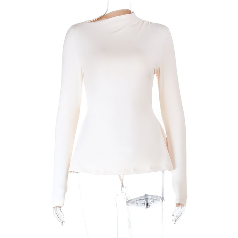 Plain T-Shirt with High Neck and Long Sleeve Silhouette