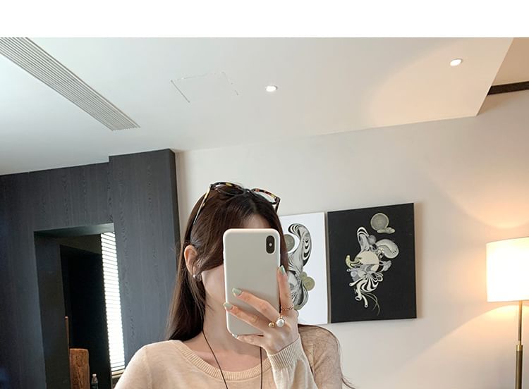 Crewneck Knit Top with Long Sleeves in Solid Color