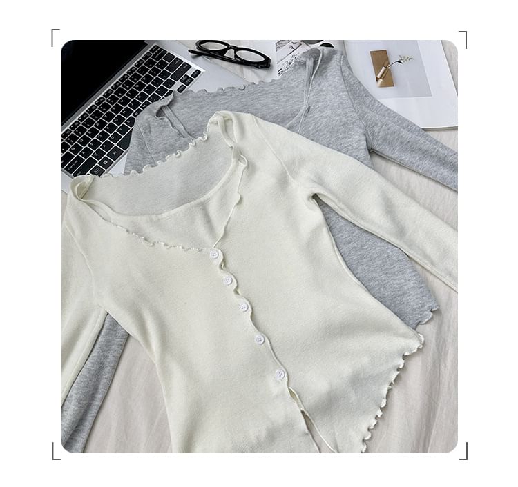 Faux-Layer Knit Top with Long Sleeves in Solid Color