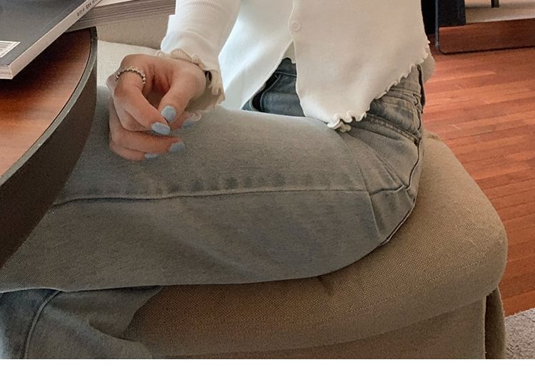 Faux-Layer Knit Top with Long Sleeves in Solid Color