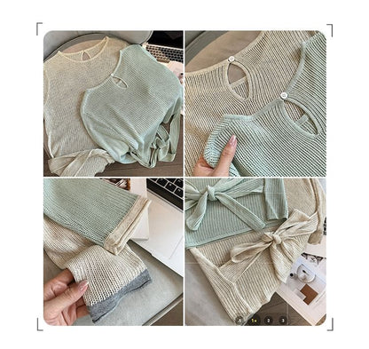 Boatneck Long-Sleeve Plain Knit Top