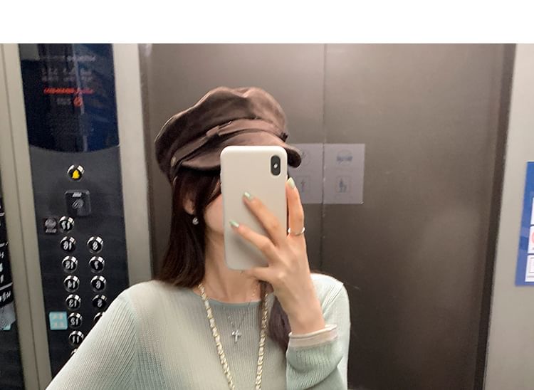 Boatneck Long-Sleeve Plain Knit Top