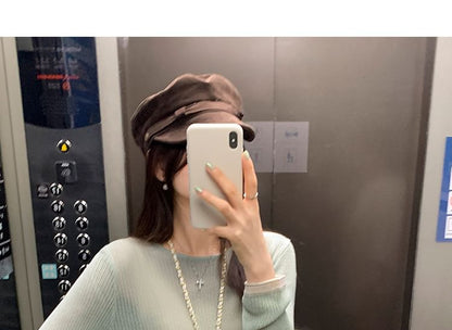Boatneck Long-Sleeve Plain Knit Top