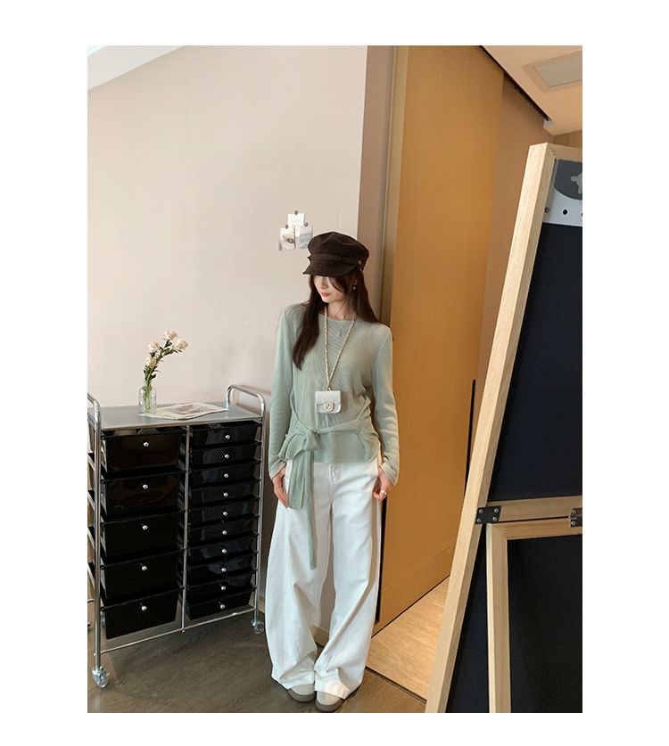 Boatneck Long-Sleeve Plain Knit Top