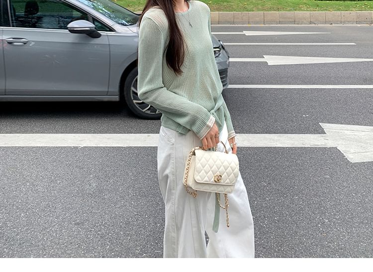 Boatneck Long-Sleeve Plain Knit Top