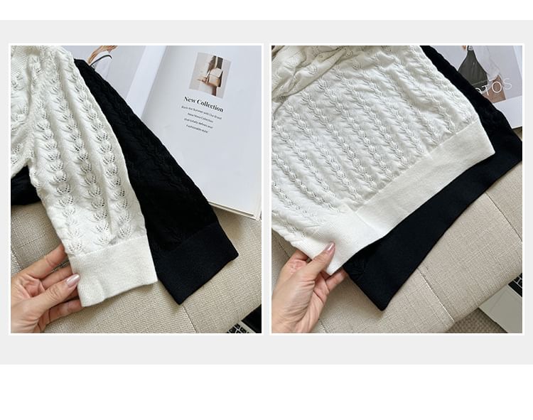 Off-Shoulder Plain Knit Top with Elbow Sleeves