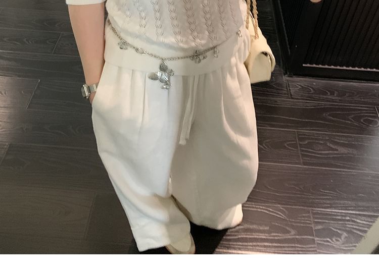 Off-Shoulder Plain Knit Top with Elbow Sleeves