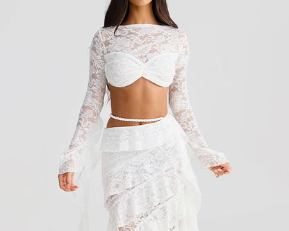 Lace Crop Top with Midi Pencil Skirt Set