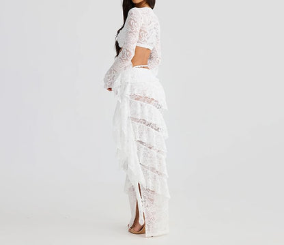 Lace Crop Top with Midi Pencil Skirt Set