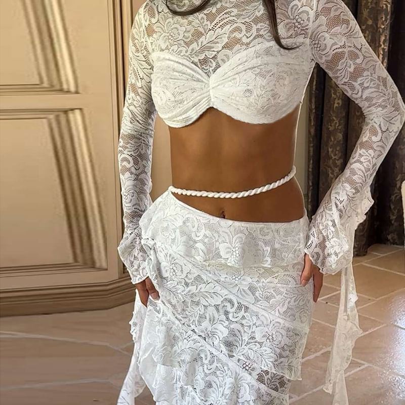 Lace Crop Top with Midi Pencil Skirt Set