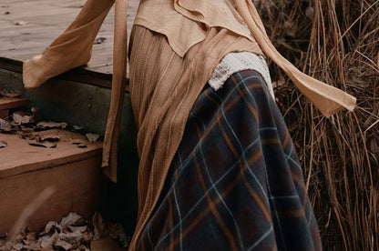 V-Neck Ruffle Top & Plaid A-Line Maxi Skirt Set