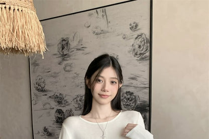Crew Neck Knit Top with Long Sleeves and Tie Waist Detail