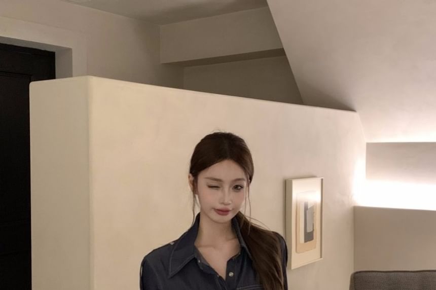 Denim Long Sleeve Shirt & Mini Skirt