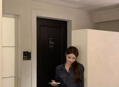Denim Long Sleeve Shirt & Mini Skirt