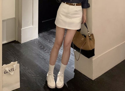 Denim Long Sleeve Shirt & Mini Skirt