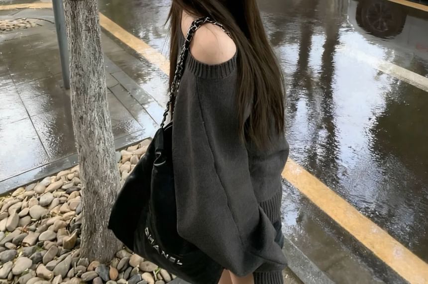 Off-Shoulder Plain Sweater with Relaxed Fit