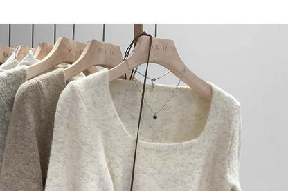 Solid Square-Neck Knit Pullover Sweater