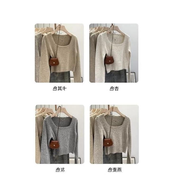 Solid Square-Neck Knit Pullover Sweater