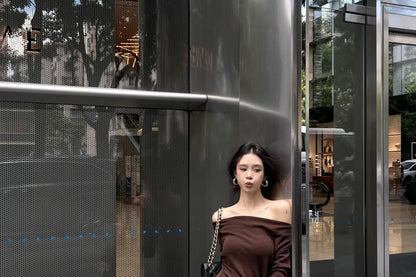 Knot-Front Off-Shoulder Long-Sleeve Solid Knit Blouse