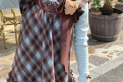 Plaid Cap-Sleeve A-Line Dress and Solid Long-Sleeve Top