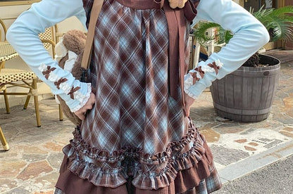 Plaid Cap-Sleeve A-Line Dress and Solid Long-Sleeve Top