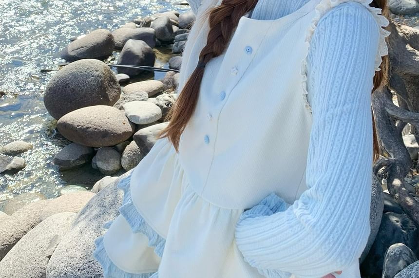 Striped Long-Sleeve Top and Sleeveless Tiered Mini Dress