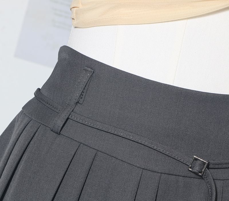 High Rise Belted Mini Pleated Skirt