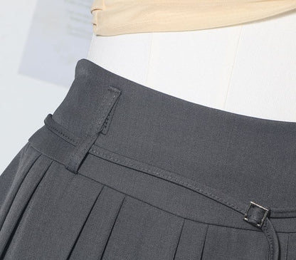 High Rise Belted Mini Pleated Skirt