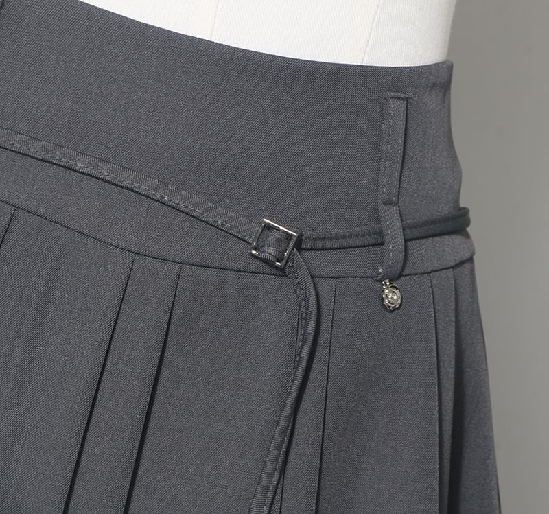 High Rise Belted Mini Pleated Skirt