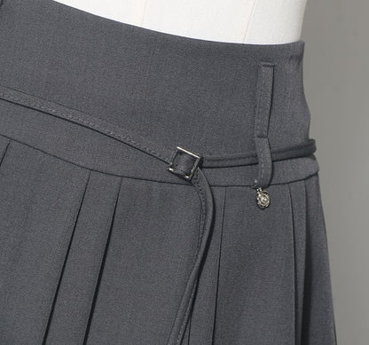 High Rise Belted Mini Pleated Skirt