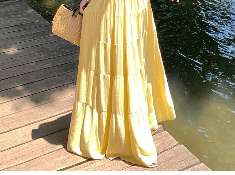 Halter Neck Open Back Plain Maxi A-Line Dress