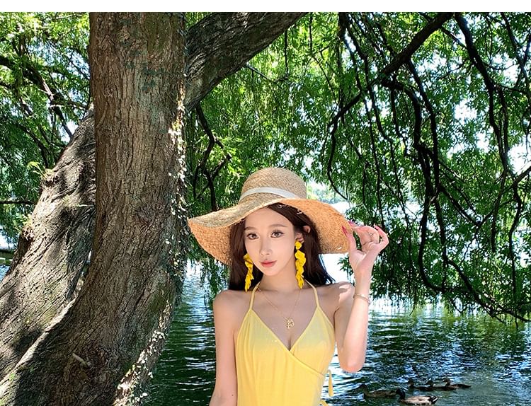 Halter Neck Open Back Plain Maxi A-Line Dress