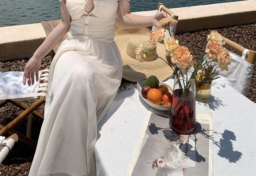 Sleeveless Chiffon Plain Maxi A-Line Dress