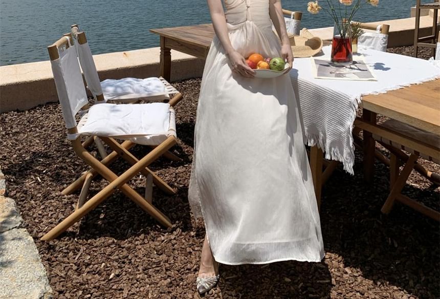 Sleeveless Chiffon Plain Maxi A-Line Dress