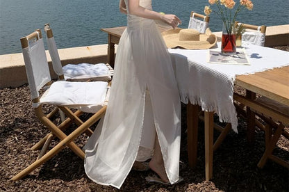 Sleeveless Chiffon Plain Maxi A-Line Dress