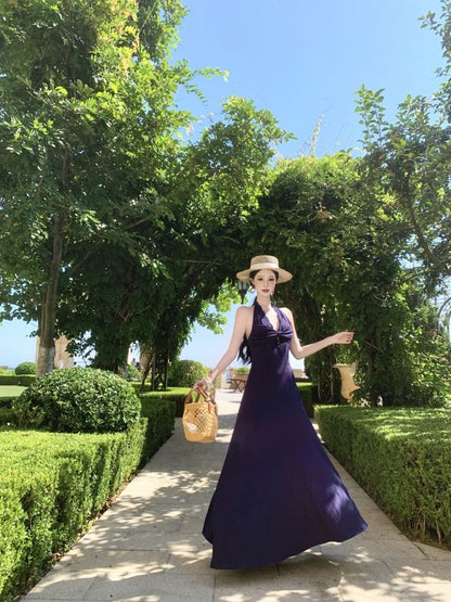 Sleeveless V-Neck Plain Maxi A-Line Dress