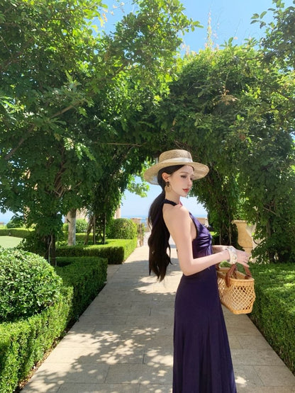 Sleeveless V-Neck Plain Maxi A-Line Dress