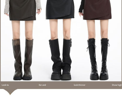Solid Asymmetrical Ruched Faux Leather Mini Pencil Skirt High Waist