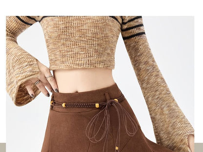 Solid Asymmetrical Faux Suede Mini A-Line Skirt High Waist