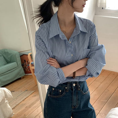 Striped Long-Sleeve Button-Up Shirt