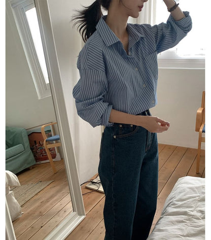 Striped Long-Sleeve Button-Up Shirt