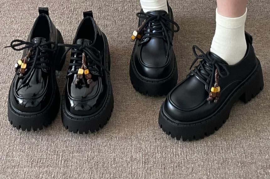 Faux Leather Patent Platform Lace-Up Shoes