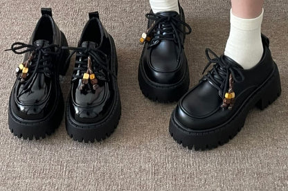 Faux Leather Patent Platform Lace-Up Shoes