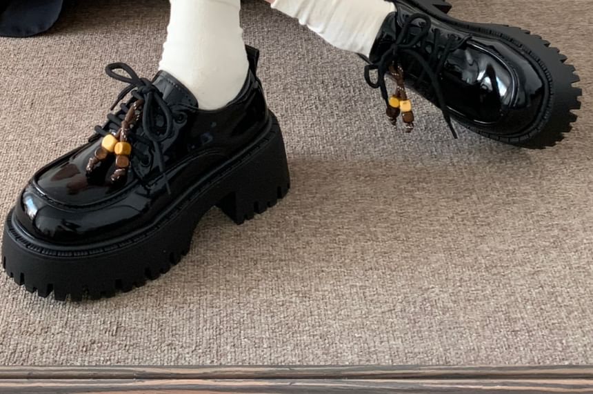 Faux Leather Patent Platform Lace-Up Shoes