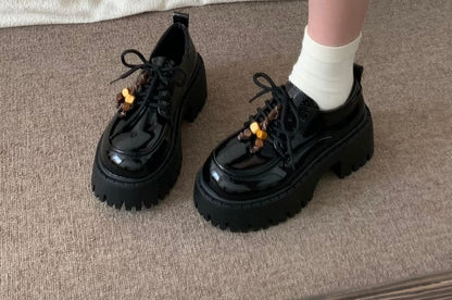 Faux Leather Patent Platform Lace-Up Shoes